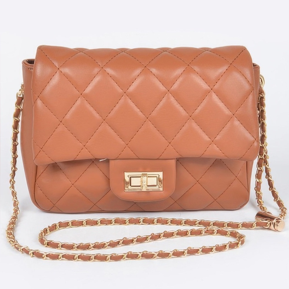 Quilted Faux Leather Flap Bag